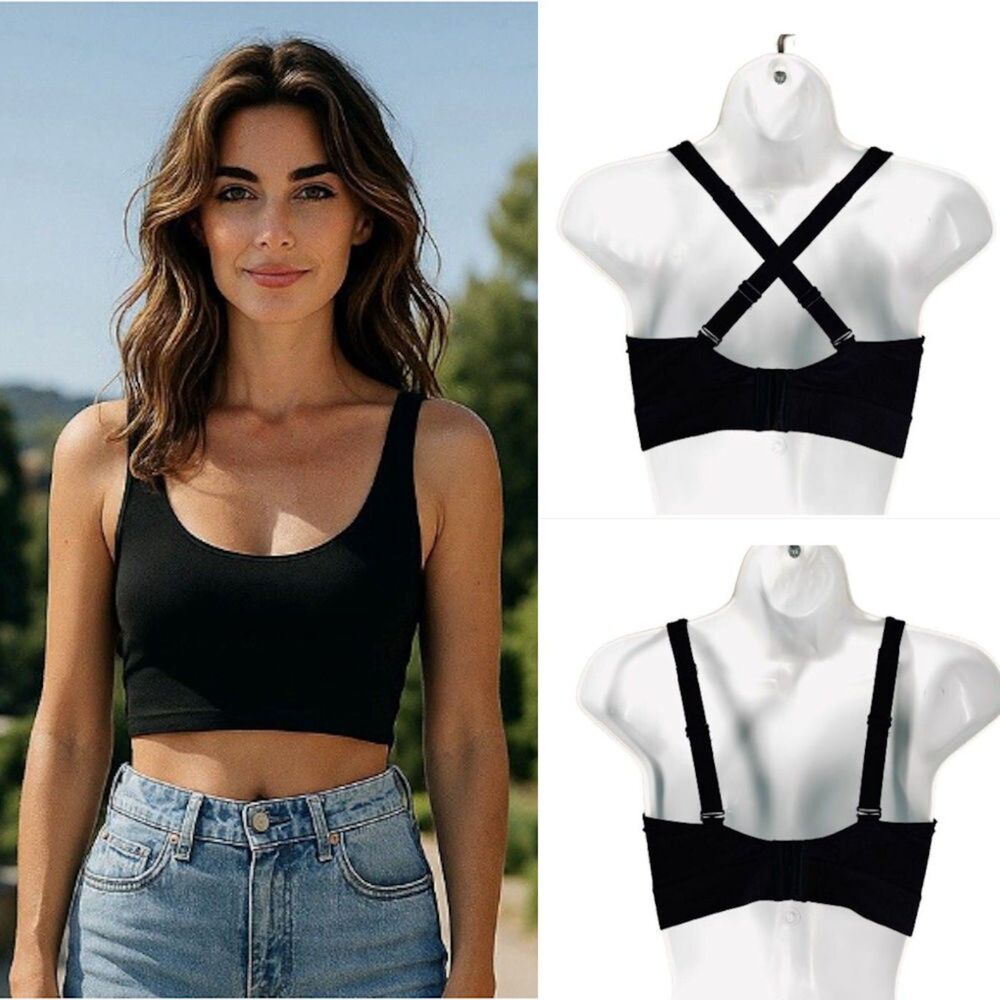 Hanes Bra XXL Black Womens Comfort Flex Wireless Convertible Straps 2XL